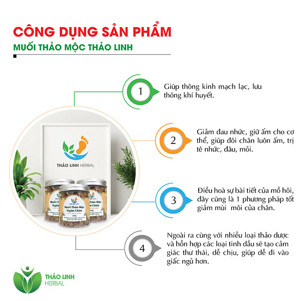 công dụng muối thảo mộc ngâm chân thảo linh herbal