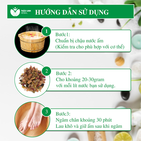 hướng dẫn sử dụng muối thảo mộc ngâm chân thảo linh herbal